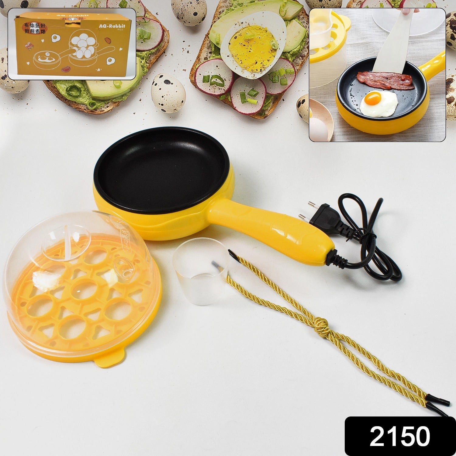 Multi functional Electric 2 in 1 Egg Frying Pan with Egg Boiler Machine Measuring Cup with Handle Multi functional Electric 2 in 1 Egg Frying Pan with Egg Boiler Machine Measuring Cup with Handle